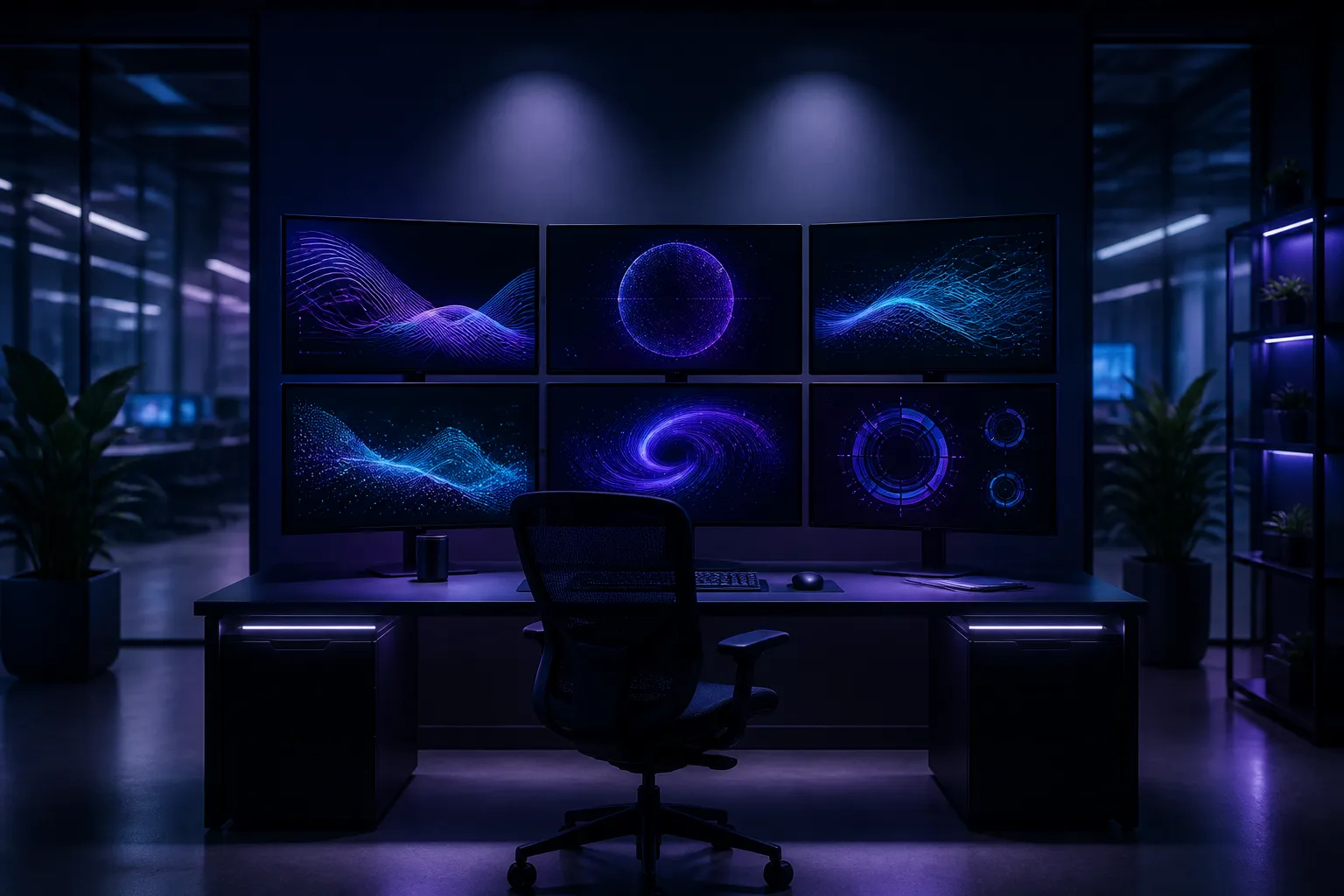 Abstract data privacy dashboard on dark monitors