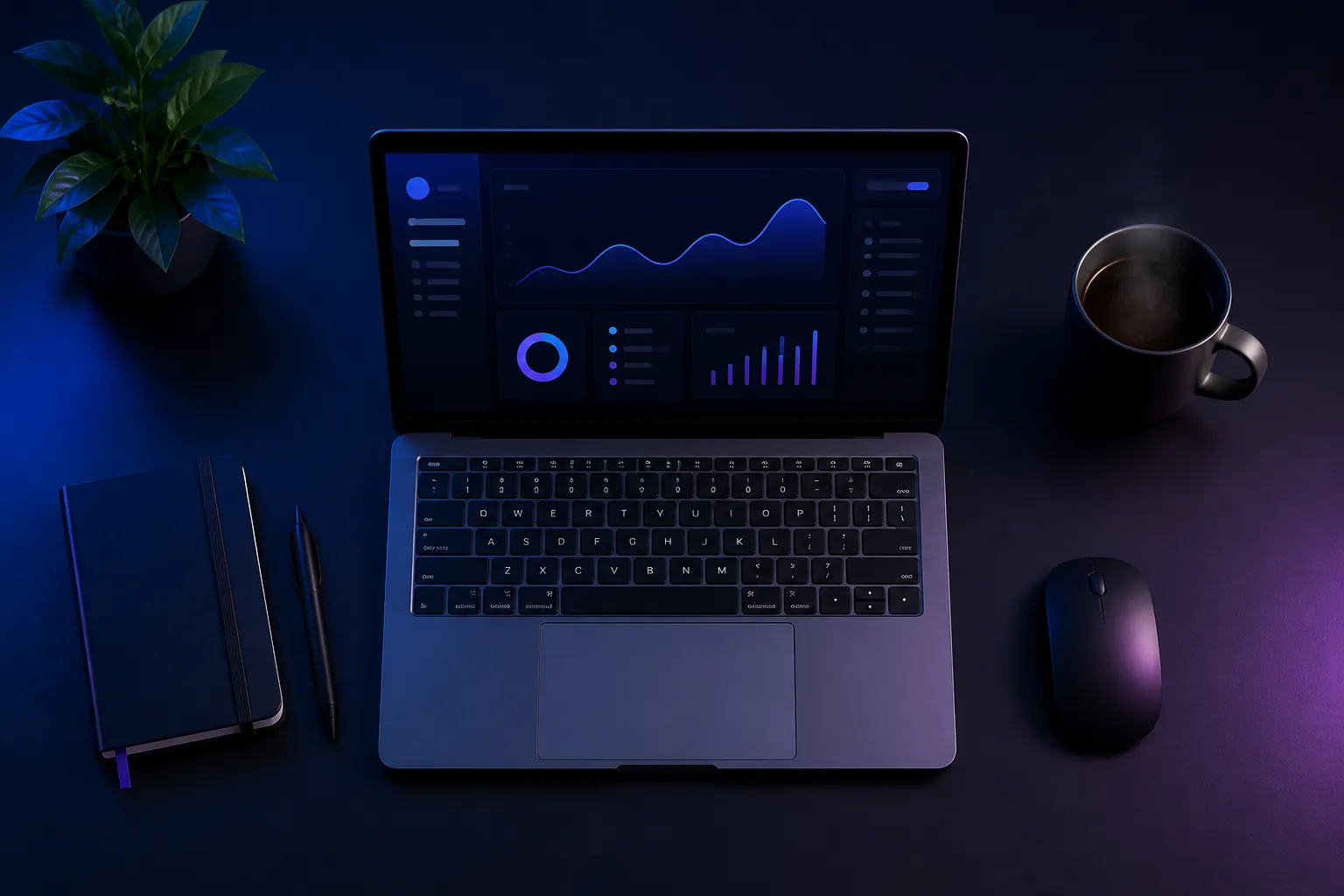 A clean desk workspace showing the Aurai platform in use